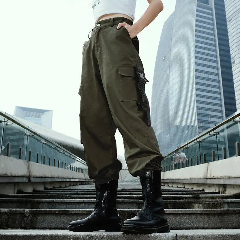 

Women Streetwear Cargo Pants Women Casual Joggers Black High Waist Loose Female Trousers Korean Style Ladies Pants Capri