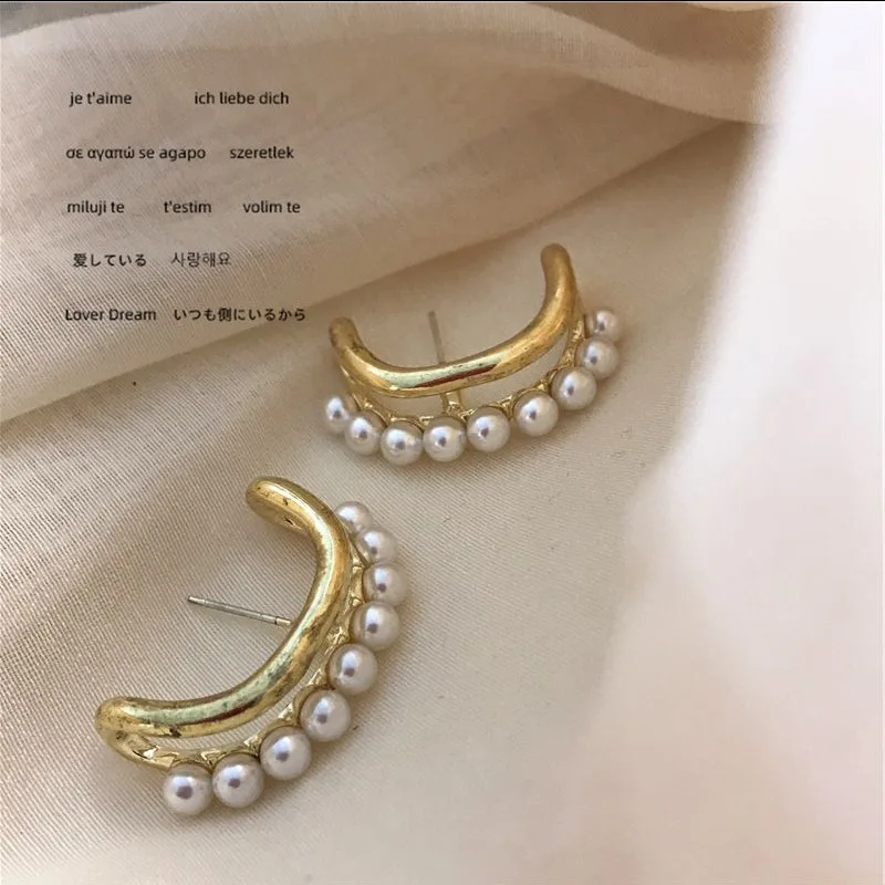 Роскошные винтажные золотые двойные гибочные полукруглые серьги с имитацией