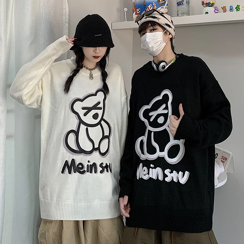 

New Cute Bear Sweater Female 2020 Autumn Sweater Women Harajuku Cartoon Sweater Cotton Loose Round Neck Long Sleeve Sweater