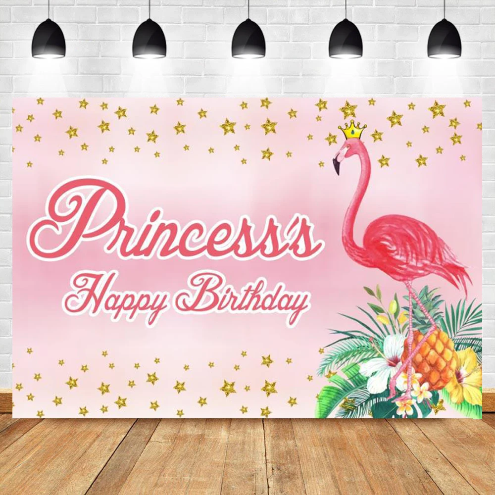 Фон для детской фотосъемки с изображением фламинго тропических пальм дерева