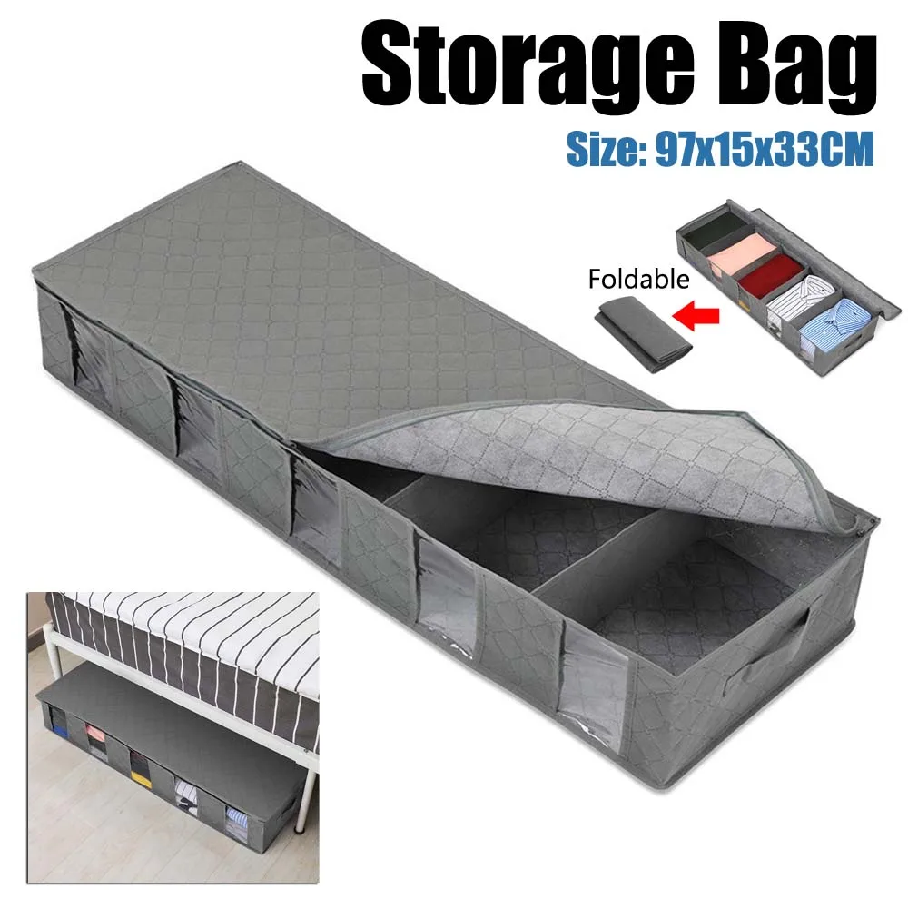 

Under Bed Storage Bag Quilt Blanket Clothes Storage Bin Box Divider Folding Closet Organizer Clothing Container Large