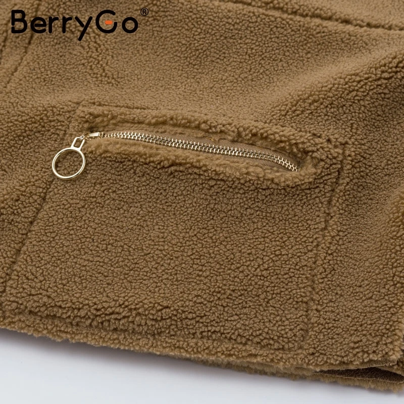 BerryGo овечья шерсть замша двухстороннее пальто женские повседневные молнии