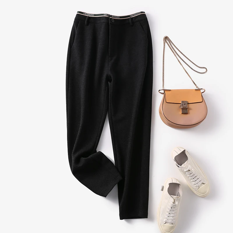 

Just need it! Where's the premium cashmere! Giant thin! Stylish letter print cut high-waisted pipe suit pants