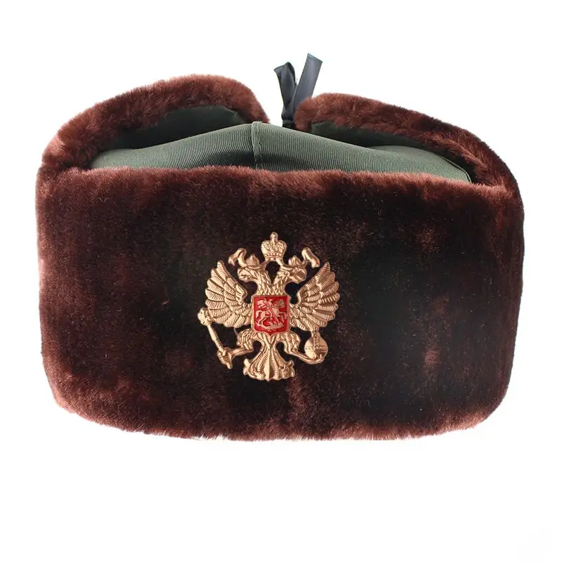 Brown Eagle Badge Советская армия, военный значок, Россия, ушанка, шапки-бомберы, летчик, охотник, шапка, зимняя, искусственный мех кролика, ушанка, мужские снежные шапки - Цвет: Brown Eagle Badge