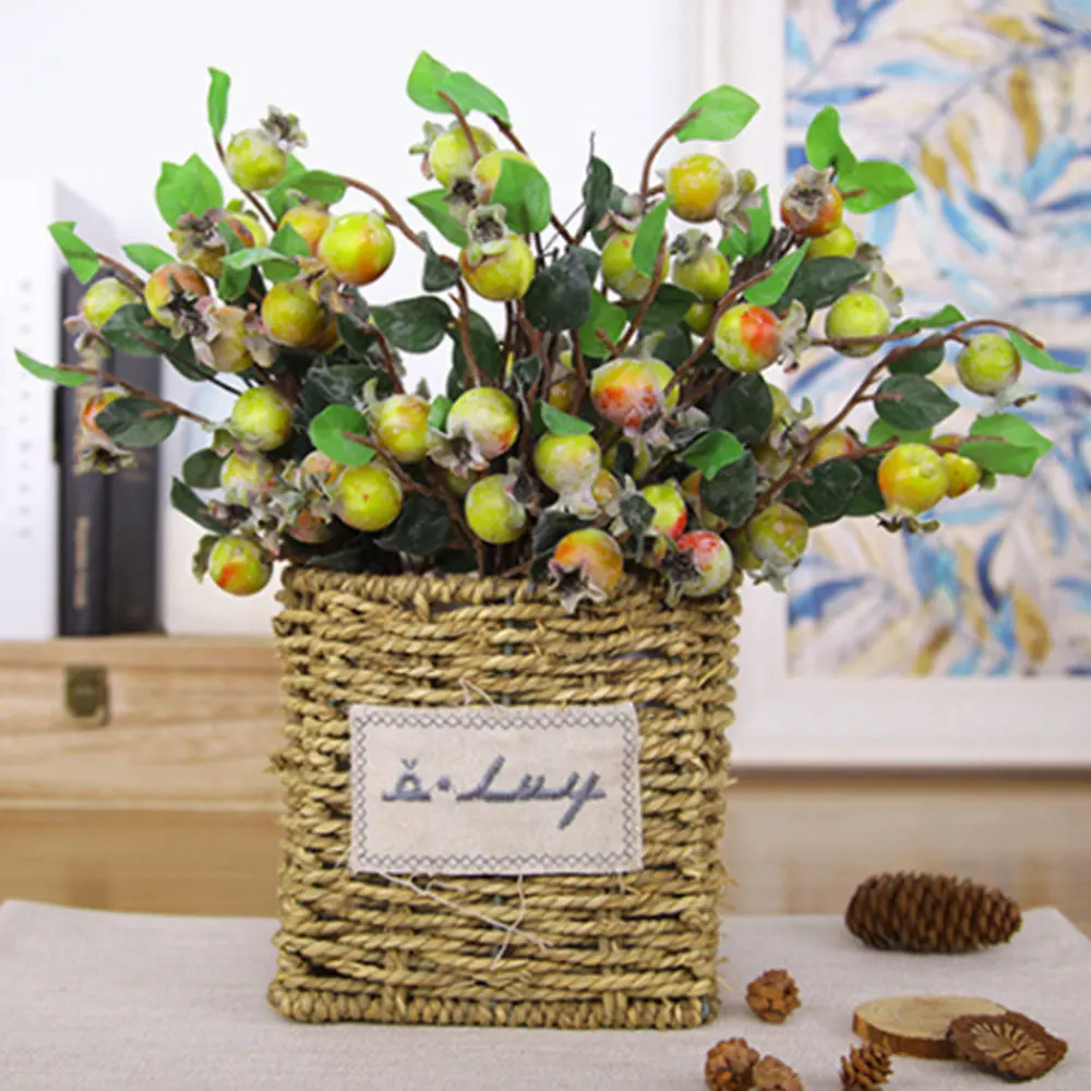 Искусственный боярышник фруктовая ветка имитация цветов красная связка