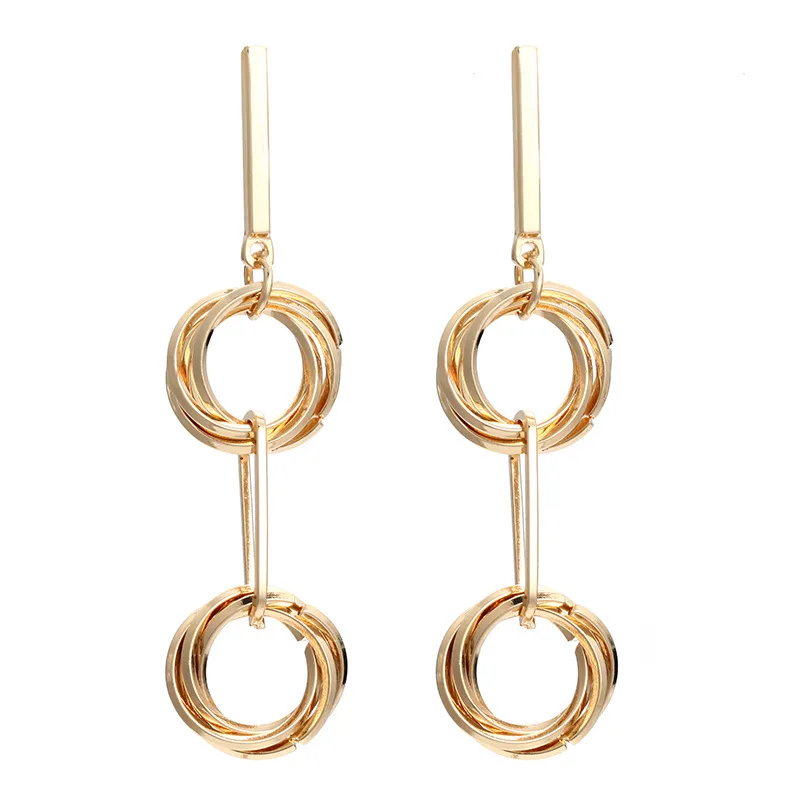 Геометрические три круга ювелирные изделия золотого цвета Длинные круглые