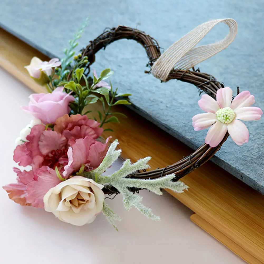 Домашняя гирлянда из ротанга в форме сердца имитация настенные цветок украшения