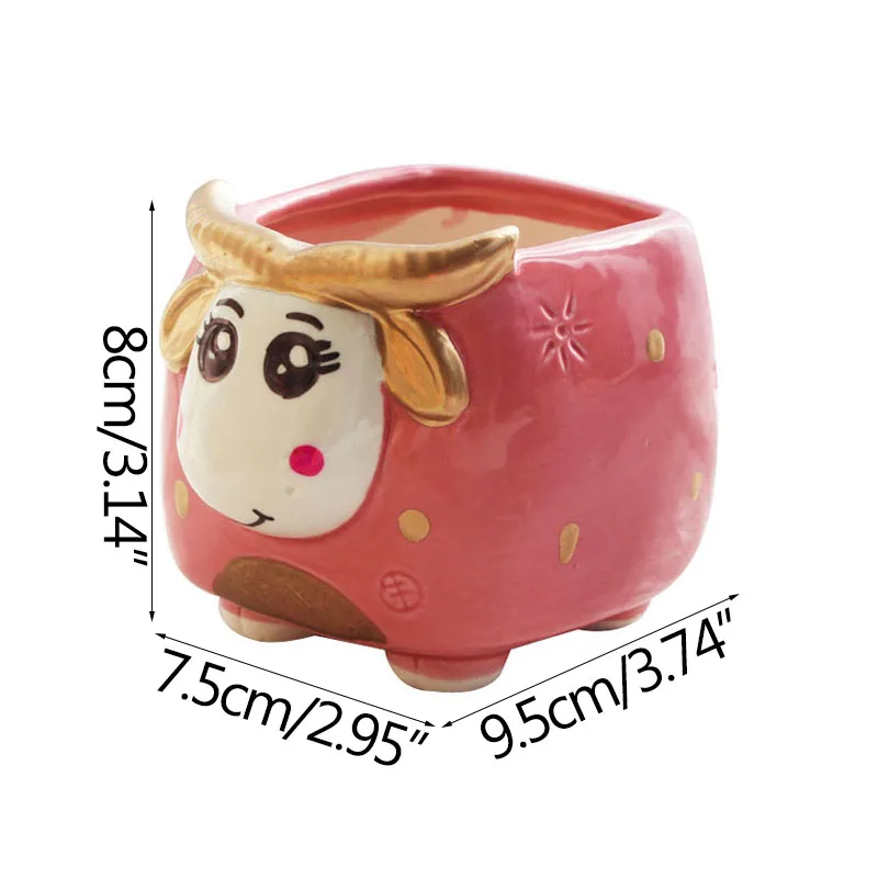 

Lucky Bull Cartoon Cow Ceramic Flower Pot Home Office Decoration Figurine Mini Succulent Planter Pot For Green Plants Decoration