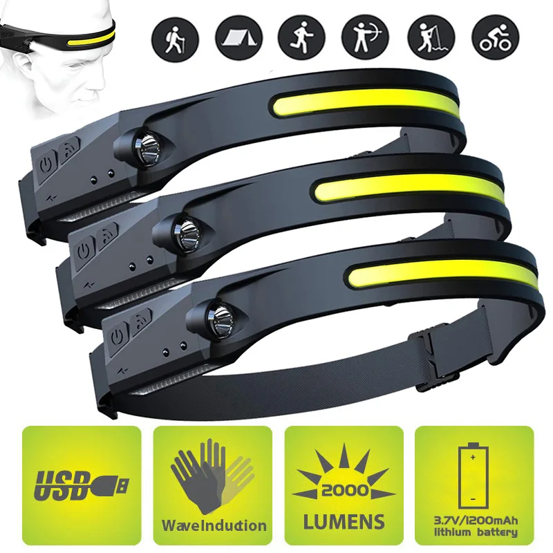 

Induction Headlamp 350 Lumens Built-in Battery Rechargeable Waterproof Flashlight USB 5 Lighting Modes Light for Running Camping