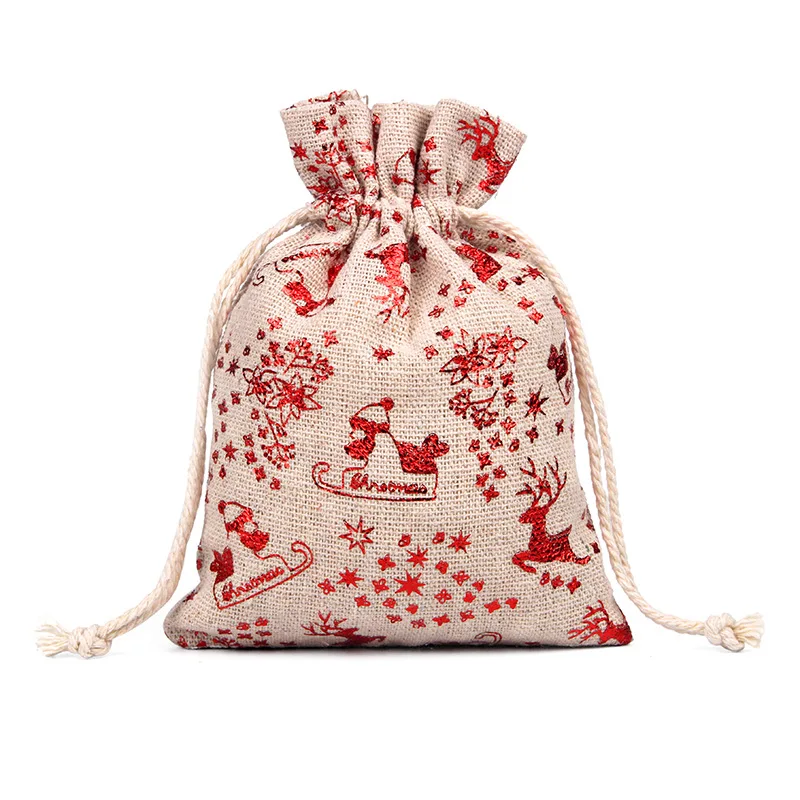 50 шт./лот 13x18 см Новогодняя упаковка для конфет и подарков сумка на шнурке льняные джутовые мешочки рождественские праздничные сумки Детски... от AliExpress RU&CIS NEW