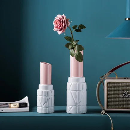 

Flower Vase Home Decoration Lipstick Ceramic Vase Flower Holder and Table Vase Arts Vase Decorative Art&Craft Room Decoration