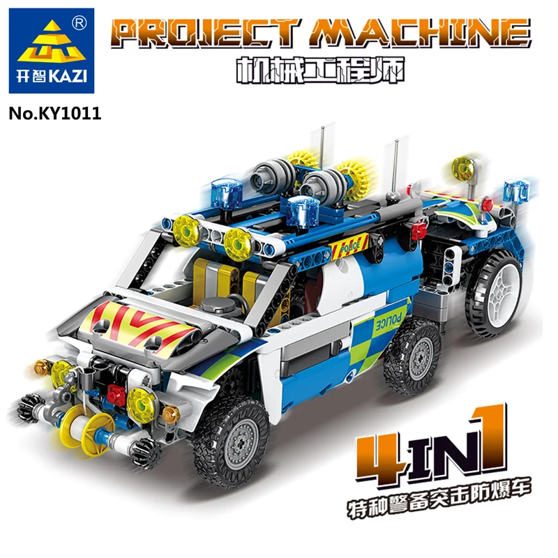 839 шт городской полицейский автомобиль SWAT строительные блоки 4IN 1 вертолет