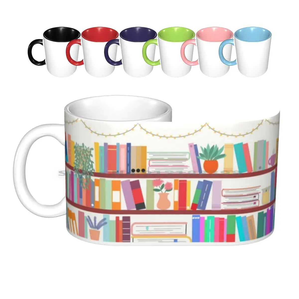 

Colourful Bookshelf Design Ceramic Mugs Coffee Cups Milk Tea Mug Bookshelf Bookish Reader Shelves Bookworm Bookstagram Books