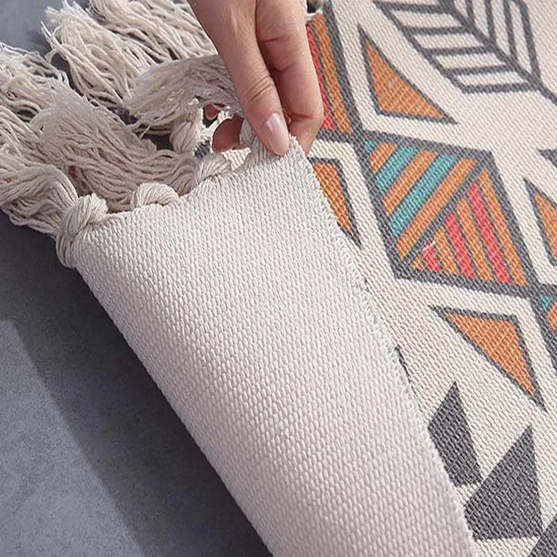 Богемный длинный коврик из хлопка и льна ручной работы для спальни ковер с