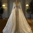 Женское свадебное платье, элегантное Прозрачное платье с длинным рукавом и воротником-стойкой, расшитое бисером, со съемной юбкой, 2021