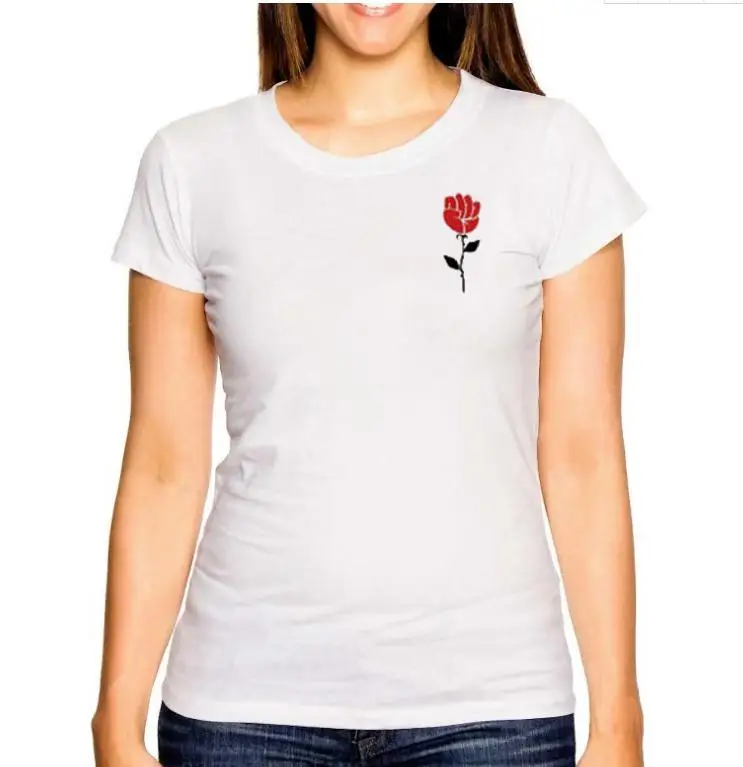 

Little Red Rose Print T Shirt Women Short Sleeve O Neck Loose White Tshirt Summer Women Tee Shirt Tops Camisetas Mujer