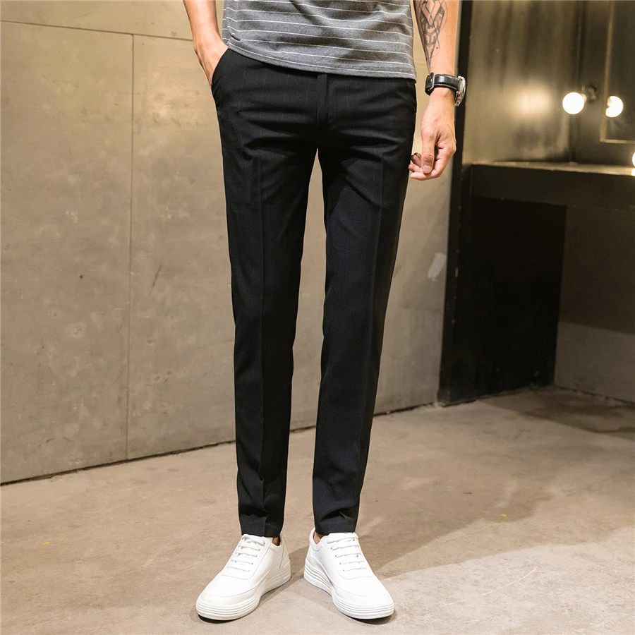

Gray Classic Plaid Men Suit Pants Slim Design Business Banquet Men Dress Pants Size 28 29 30 31 32 33 34 36 Men Casual Pants