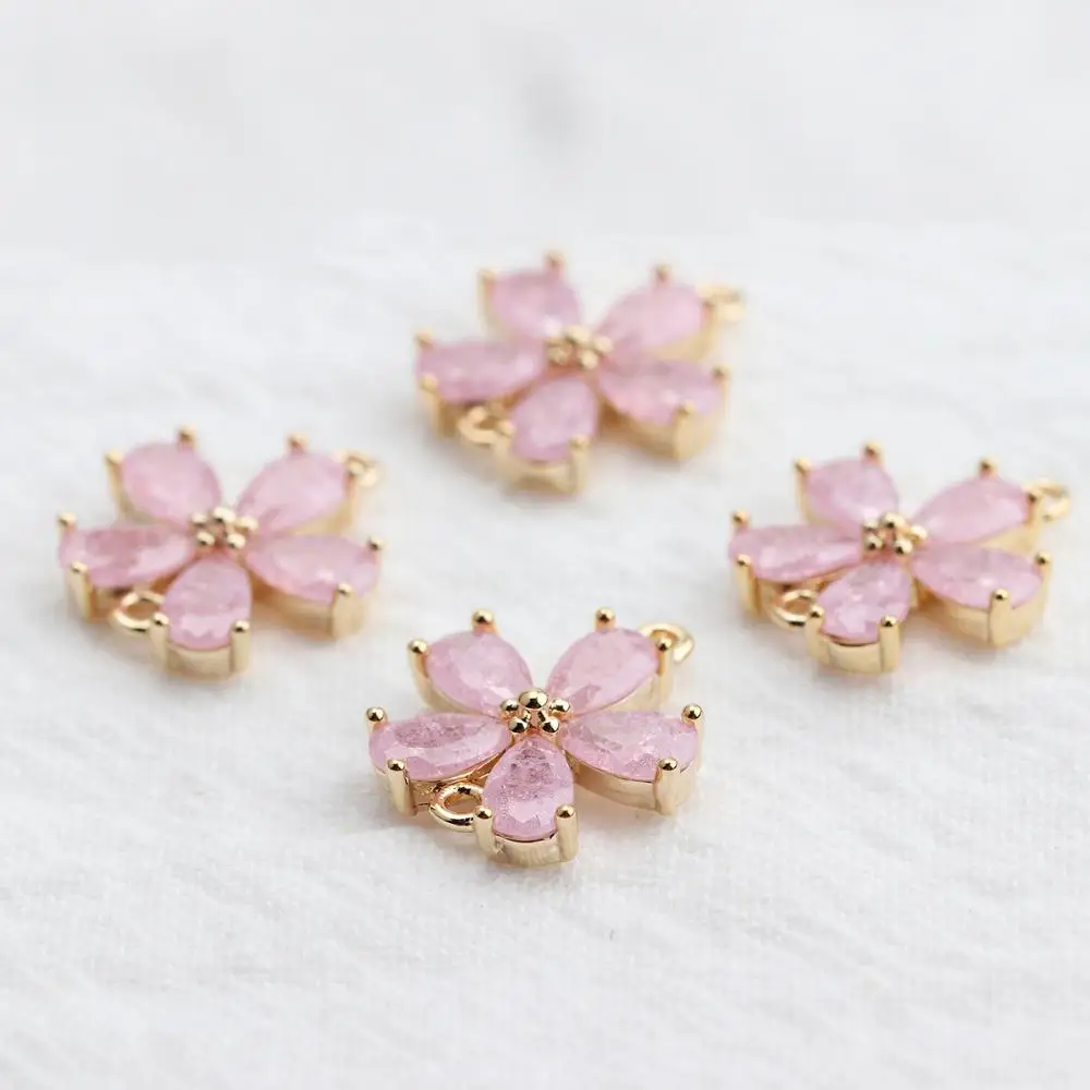 GUFEATHER M524, ювелирные аксессуары, 18k позолоченные, прыгающее кольцо, циркон кулон, форма цветка, diy серьги, изготовление ювелирных изделий, 6 шт./лот