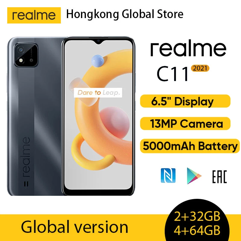 

Global Version realme C11 2021 RMX3231 Smartphone NFC 2GB/4GB RAM 32GB/64GB ROM 6.5" HD+ 5000mAh Long-Lasting 8MP AI Camera