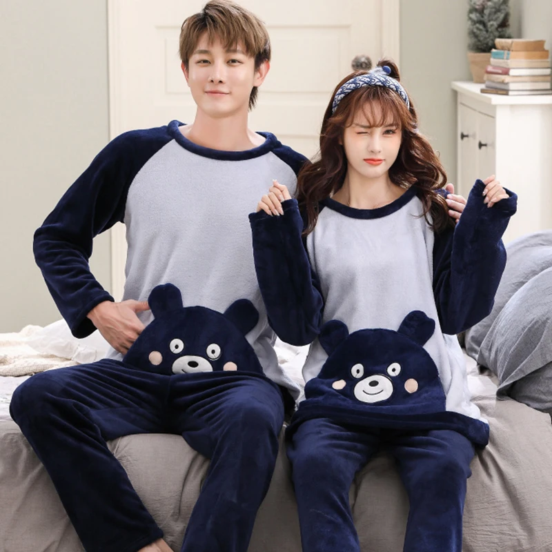 Autumn Winter Couple Pajamas Warm Flannel Man Pajamas Sets Sleepwear Family Pijama Lover Night Men & Women Casual Women Pyjamas