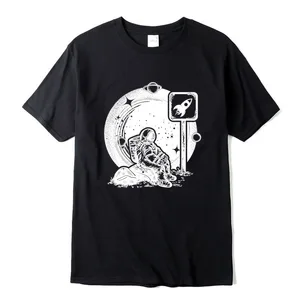 Мужская футболка из 100% хлопка, с коротким рукавом, с забавным дизайном космонавта, Повседневная Свободная Мужская футболка, крутая футболка с круглым вырезом, Мужская футболка