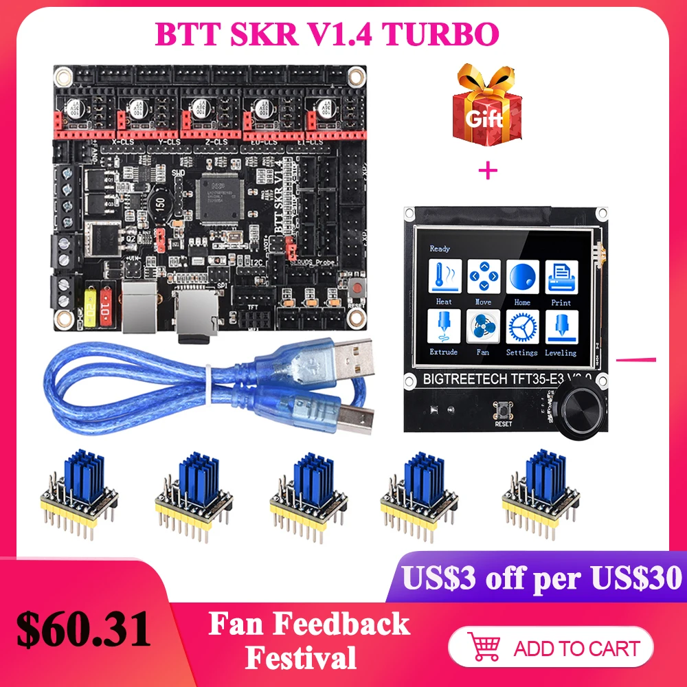 BIGTREETECH SKR V1.4 Turbo 32 Bit MotherBoard TMC2209 TMC2208 UART Driver SKR 2 MKS GEN L CR-10 Ender3 Upgrade 3D Printer Parts