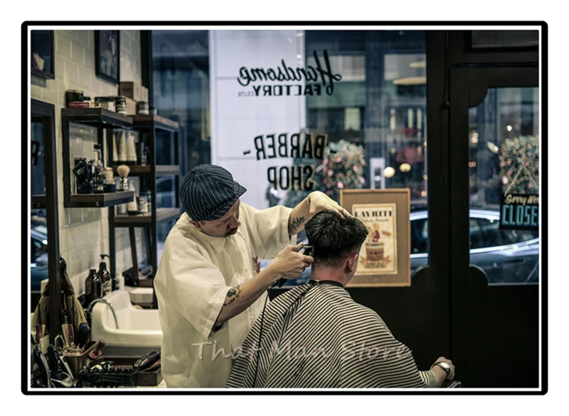 Men's hairstyle Tattoos Patterned Posters White Kraft paper Interior Painting Restoring Wall Sticker Barber Shop Decoration | Дом и сад