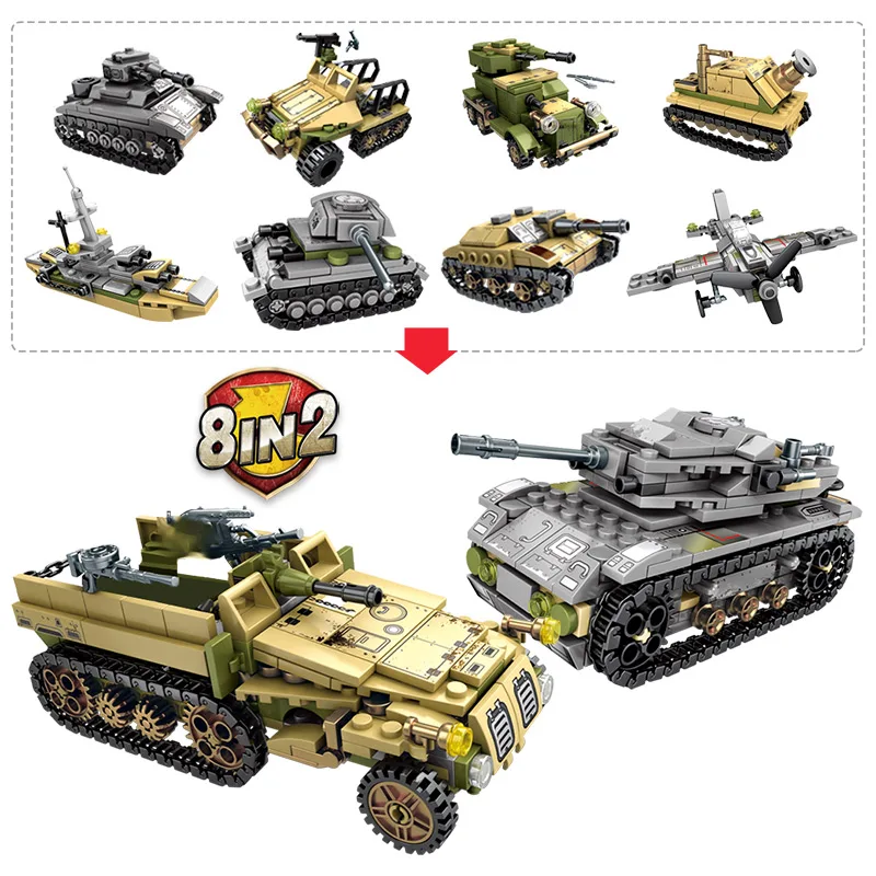 SEMBO 1061Pcs WW2 Deformation War Chariot Building Blocks Military Electric Tank Army Soldiers Figures Bricks Toys for Boys | Игрушки и
