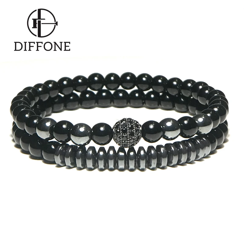 Diffone 2 шт./пара мужской браслет настоящий натуральный оникс вулканический