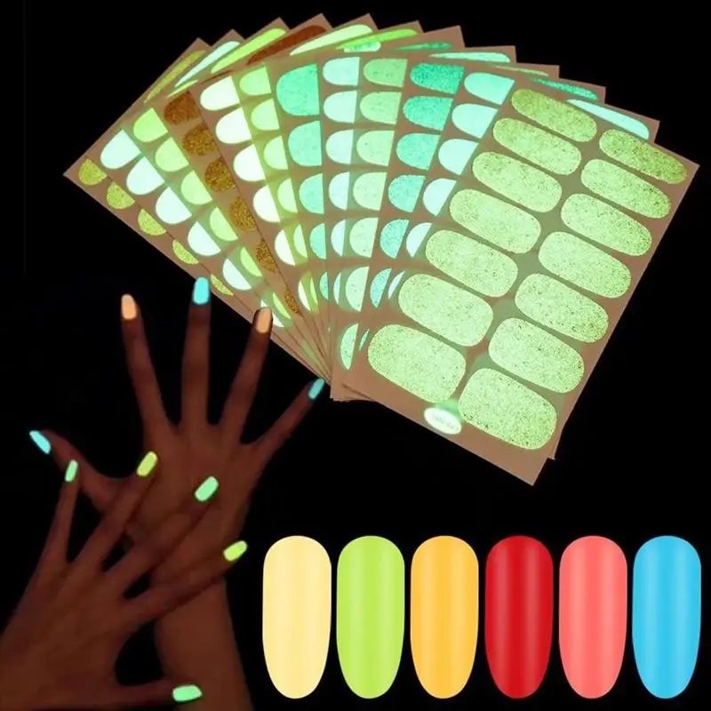 

Светящиеся наклейки для ногтей, 12 листов, наклейки, наклейки для ногтей, Самоклеящиеся украшения для ногтей для женщин и девочек