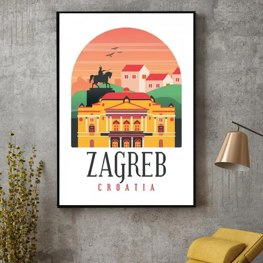 

Retro Vintage Zagreb Canvas Painting Art Print Poster Picture Wall Modern Minimalist Bedroom Living Room Decoration