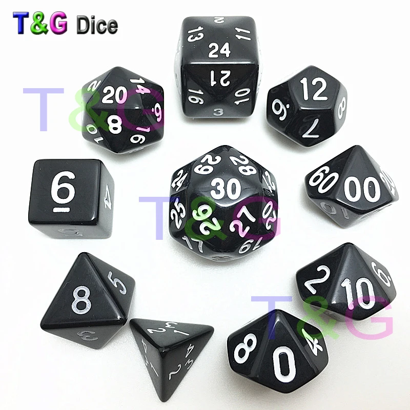 Новые 8 цветов d4 d6 d8 3xd10 d12 d20 d24 d30 10 шт. для ролевых игр с черными сумками|d6 set|d20 setdice