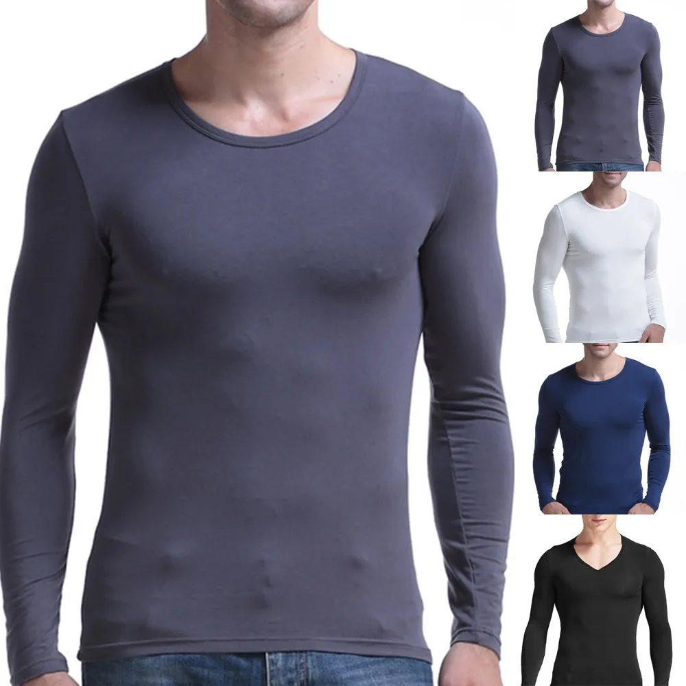 

Men Autumn Winter Thermal Underwear Long-sleeved Slim Top Solid Color Quick Drying Soft And Comfortable Breathable Casual Shirt
