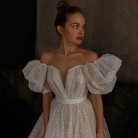 lorie elegant glitter a line wedding dresses with short shiny puff sleeves boho princess bridal gowns 2022 vestidos de novia
