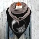 Шарф Bufanda женский двухслойный, универсальный теплый ветрозащитный модный шарф с принтом кота, с пряжкой, Осень-зима
