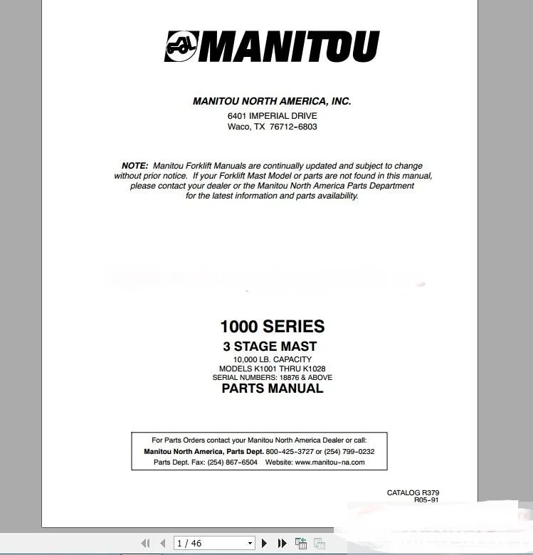 Manitou вилочный погрузчик США Полный набор модельных частей Каталог PDF | Автомобили