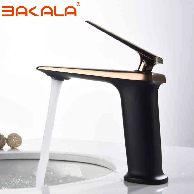 

BAKALA Luxury Black Rose Gold Wash Basin Taps Modern White Faucet Bathroom Luxury Basin Faucets Hot Cold Water Sink Tap Mixer