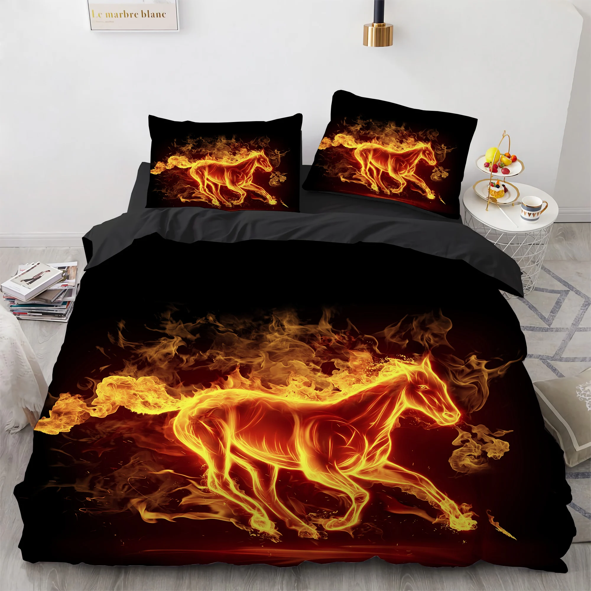 

Flame Horse Duvet Cover Microfiber Fabric Bedding Set Zipper Design Soft Bedspread Queen King Comforter Cover With Pillowcases