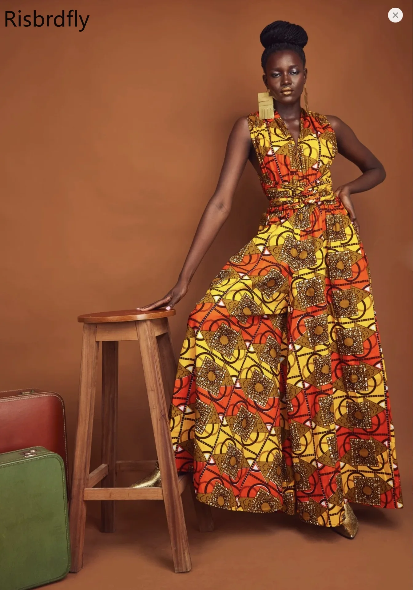 

Африканская одежда для женщин, 2021 полиэстер, Африканский Женский Длинный комбинезон с V-образным вырезом и принтом, африканская одежда