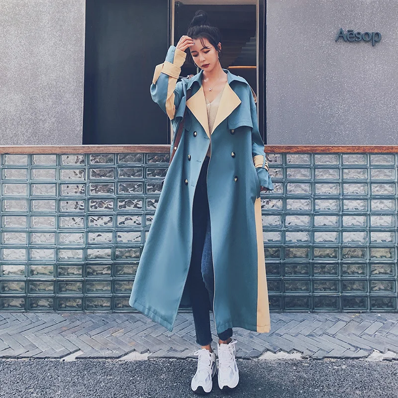 

2020 Spring Trench Long Coat For Women Jackets Blue Poncho Korean Clothes Fashion Undefined Moda Mujer Femme Robe Outerwear