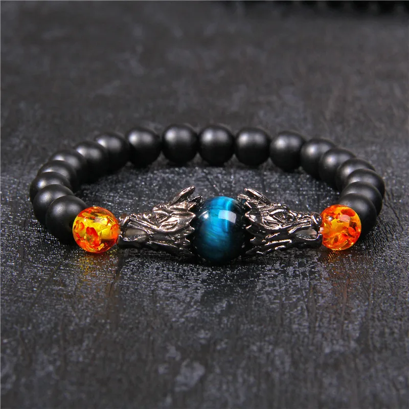Браслет "тигровый глаз" для женщин Pulseira Masculina мужские ювелирные изделия дракон Bileklik Pulseira 8 мм каменные бусины эластичные мужские браслеты