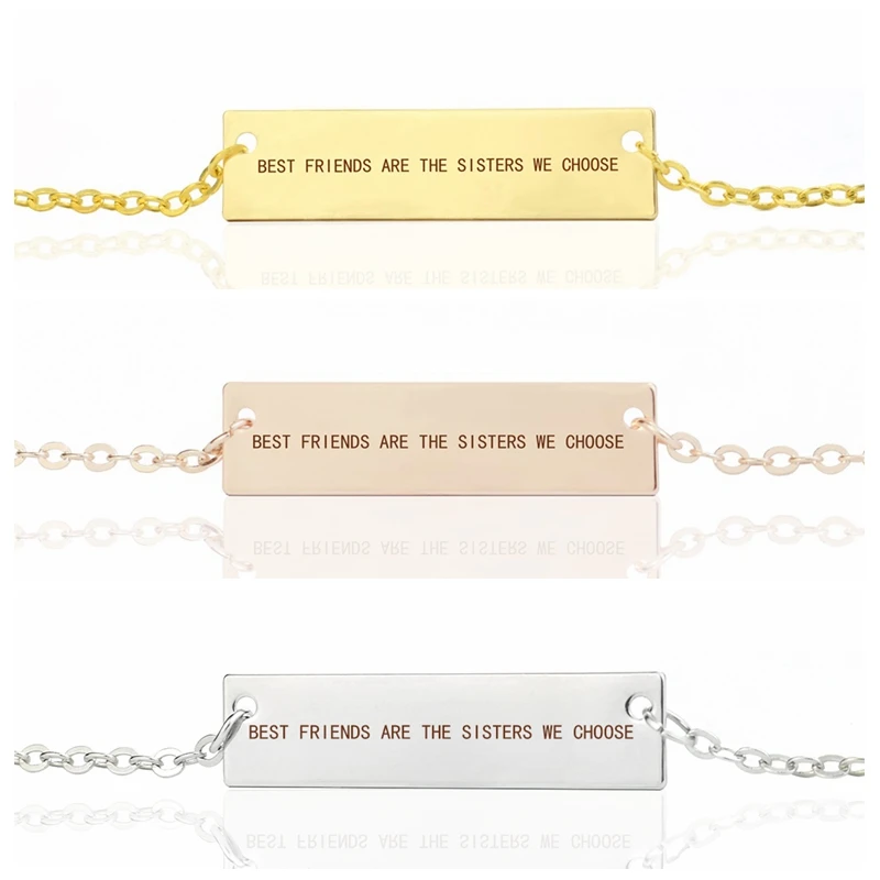 

Silve / Gold / RGold "Color BEST FRIENDS ARE THE SISTERS WE CHOOSE " Friendship Necklace Vertical Engraved Letters Bar Necklace