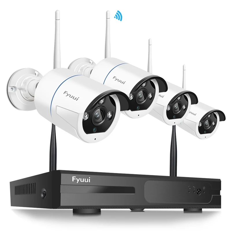 8CH and 4Cameras Fyuui 1080P 8CH Беспроводной Wi-Fi видеокамера с Камеры Скрытого видеонаблюдения Системы, H.265+ NVR с 4/8 шт. 2MP пуля Камера 2-М), двусторонняя аудиосвязь, автоматическое соединение - Цвет: 8CH and 4Cameras
