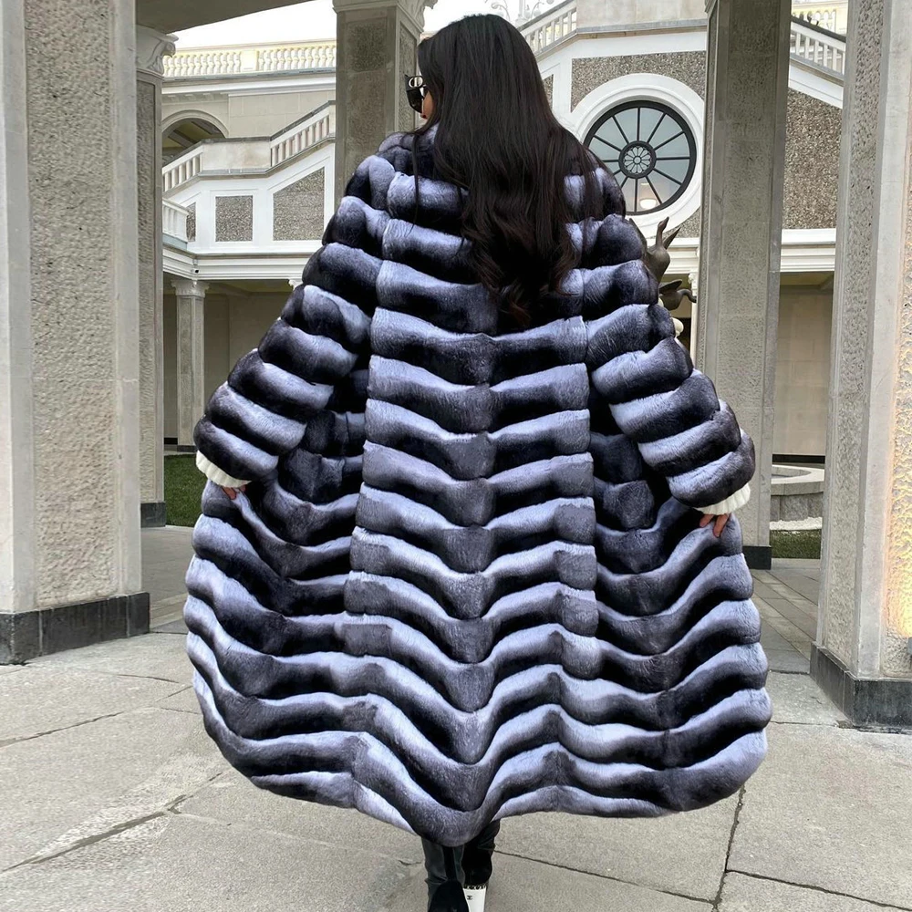 Long Real Fur Coat Women Winter Fashion Natural Full Pelt Genuine Rex Rabbit Fur Coat Turn-down Collar High Quality Fur Overcoat enlarge