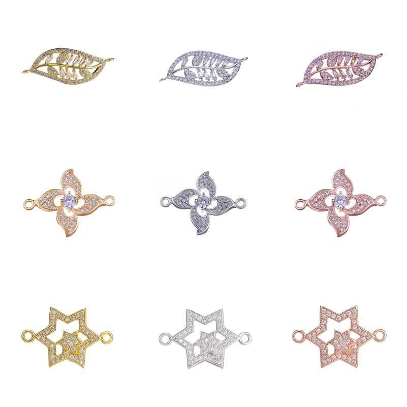 

Juya DIY Earring Bracelets Fittings Micro Pave Zircon Leaf Flower Star Connectors For Fashion Needlework Jewelry Making Material