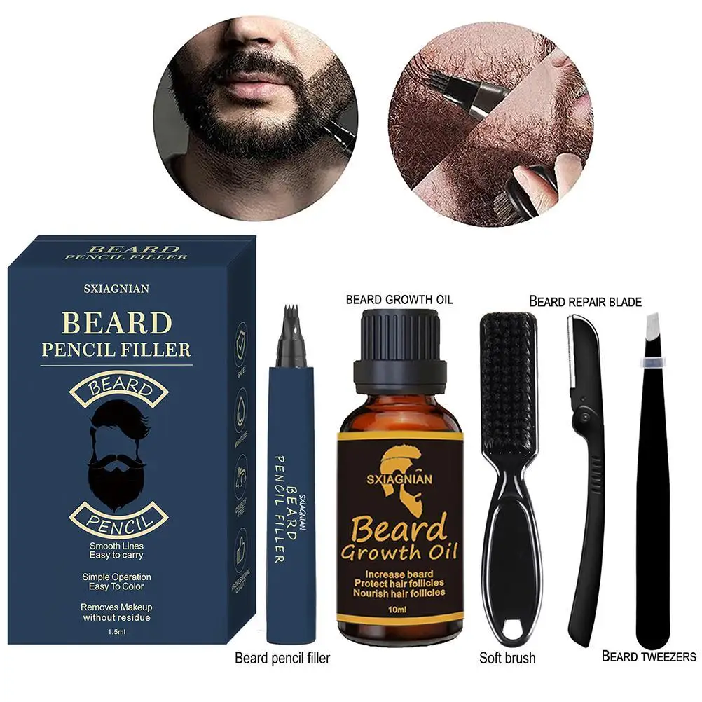 

Men'S Beard Styling Modification Tool Set Beard Hair Growth Essential Oil Beard Filling Ball Pen Beard Brush Beard Styling Set