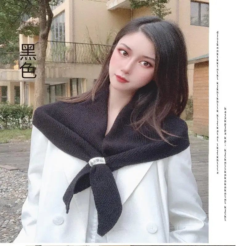 Новые корейские треугольные вязаные шарфы для женщин однотонная теплая шаль