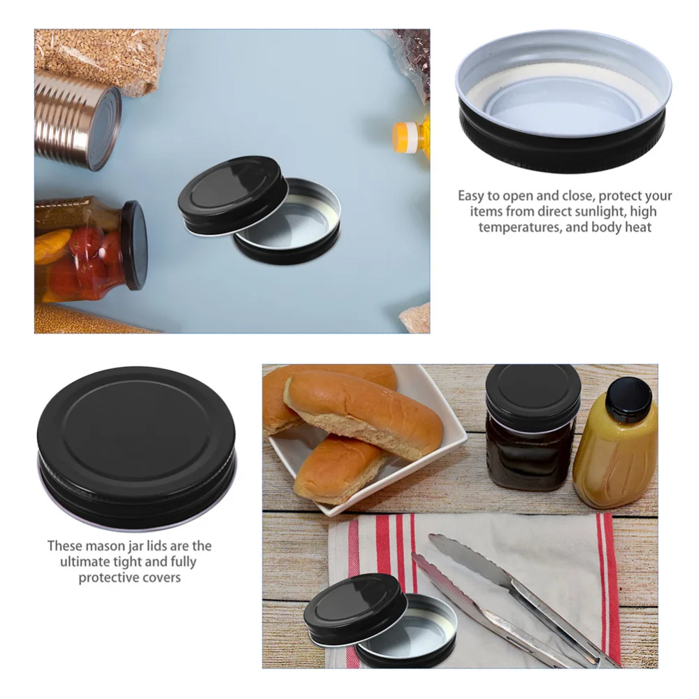 

16pcs Durable Sealing Caps Leakproof Tinplate Lids Mason Jar Covers (Black)