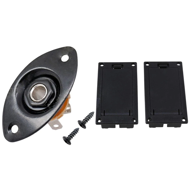 

1X Oval Indented Guitar Jack Plate30 BK Oval Indented Guitar Jack Plate & 2X 9V Battery Case Box Compartment Cover