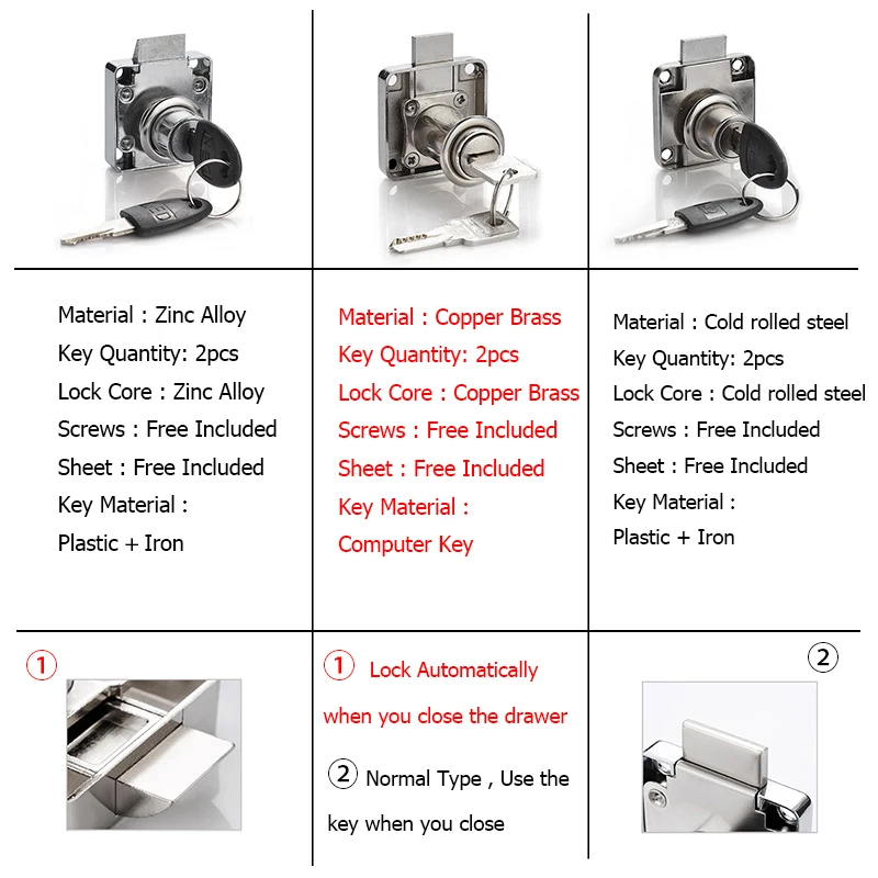Замок на ящики для шкафа Кулачковые замки с 2 ключами и одинаковым ключом